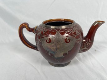 Lenox Brown Glazed Silver Overlay Teapot