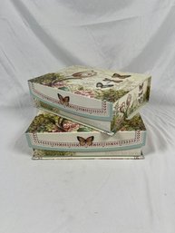 Lot Of Two Decorative Boxes Tulips & Butterflies Abbington Park