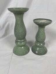 Two Ceramic Candle Holders 7' & 9' Tall By Linden Street