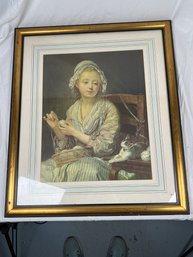 Antique Painting Jean Baptiste Greuze THE WOOL WINDER Vintage Portrait