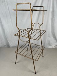 Vintage Mid-Century Atomic 28' Gold Tone Wire 3-Tier Shelf/ Plant Stand