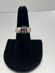 Gorgeous Sterling Silver Emerald Ruby And Sapphire Cocktail Ring Size 7