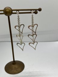 925 Sterling Silver Dangly Heart Earrings Italy