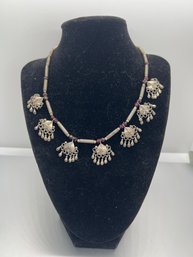 Eye-catching Sterling Silver & Garnet Rondell Beads Indian Ornate Necklace