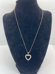 925 Silver Sterling Goldtone Heart Rhinestone Necklace Pendant Sparkly