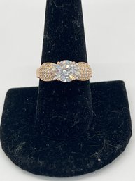 CZ Antique Style Pave Goldtone Wedding Ring Size 10