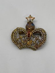 Vintage TANGER II Crown Brooch Gold Tone Rhinestones