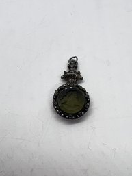 Vintage Goldette Silver Tone Gray Glass Charm Pendant