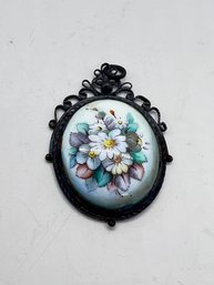 Vintage  Porcelain Floral Art Brooch