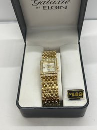 Vintage Galaxie By Elgin Watch Bracelet Women Reversible Dial Gold Tone New 7.5'