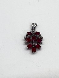 White Gold ? Pendant With Rubies And Diamonds