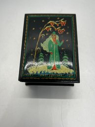 Small Russian Hand Painted Paleh Snow Maiden Jewelry Trinket Box