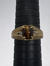 Tiger Eye & Diamonds 14k Gold Ring 4.2g Size 9