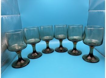 Vintage MCM 1970's Libbey Tawny Accents Wine Glasses Smoked Smokey Amber Set Of 6