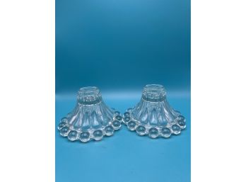 Anchor Hocking Berwick Boopie Clear Glass Candle Holders Set Of 2 Vintage 1950s