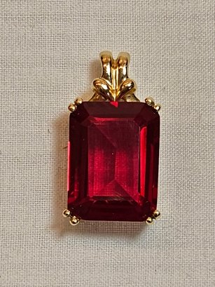 Large Ruby Set In 10k Gold Pendant
