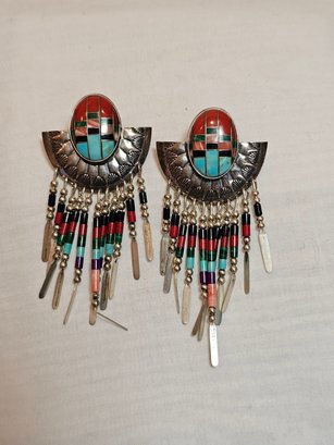 Native American Sterling Earrings Signed QT