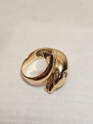 14k Gold Dolphin Ring With Diamond