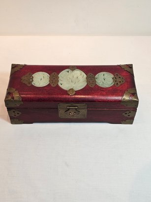 Chinese Export Rosewood With Jade Inlaid Jewelry Box