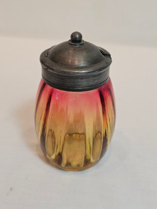 Amberina Glass Mustard Jar