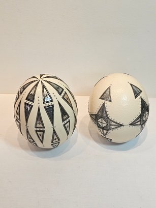 Pair Of Decorated Ostrich Eggs