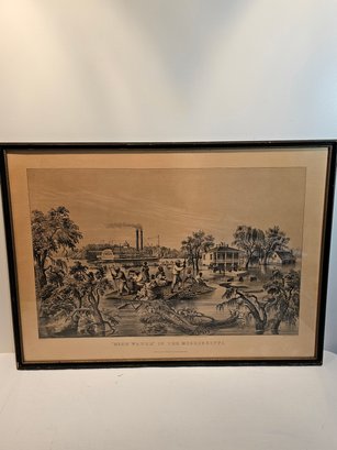 High Water In The Mississippi Currier And Ives Original Print Framed