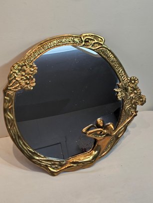 Large Art Noveau Brass Mirror