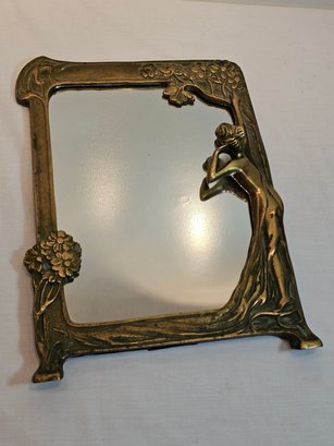 Square Art Noveau Brass Mirror