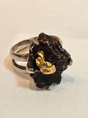 Gold Silver Meteorite Ring