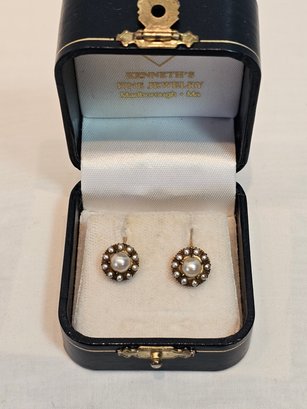 14k Gold And Pearls Screwback Earrings With Box