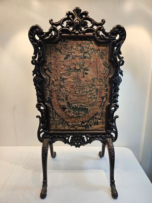 Early 18th Century Hand Carved Wood And Embroidered Mantle Screen