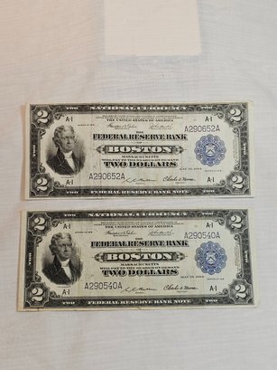 Pair Of 1914 Two Dollar Bills
