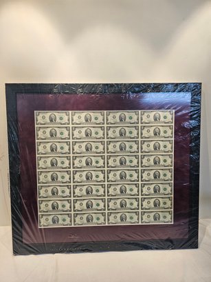 Large Framed Sheet Of Uncut $2 Bills