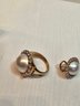 14k Gold With Pearls Surrounded By Diamonds Ring And Earrings Set