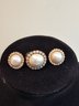 14k Gold With Pearls Surrounded By Diamonds Ring And Earrings Set