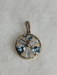 14k Gold With Aquamarine And Diamonds Pendant