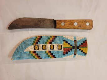 Rawhide Beaded Sheath With Knife