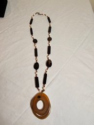 Vintage Horn Slice And Beads Necklace