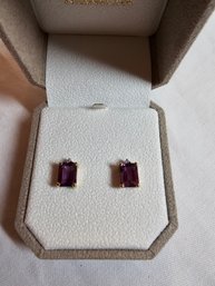 14k Gold With Amethyst And Diamonds Earrings