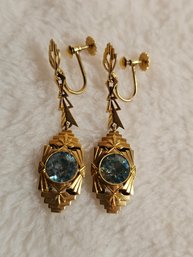 14k Gold With Aquamarine Screwback Earrings