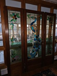 Antique Leaded Glass Peacock Door