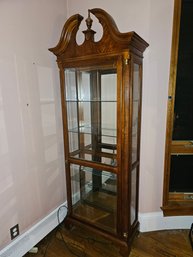 Wooden Display With Glass Shelves And Mirror Back