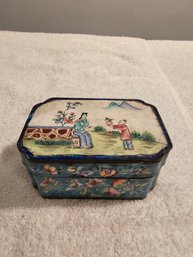 Vintage Brass Enamel Trinket Box