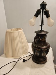 Antique Champleve Lamp With Shade