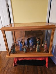 Hummell Nativity Seen With Wood Display Case