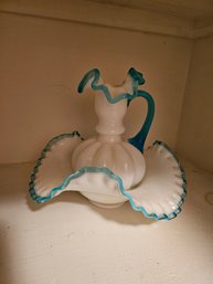 Fenton Ruffled Glass White And Blue