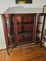 Antique Mahogany Curved Glass Display Cabinet