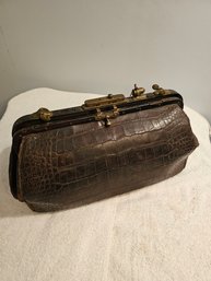 Antique Leather Alligator Or Crocodile Doctors Bag