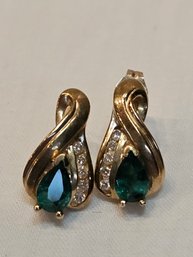 10k Gold Earrings With Emeralds And Diamonds