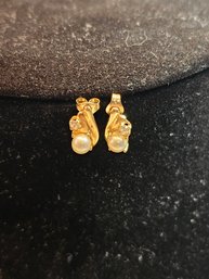 10k Gold Earrings With Pearls And Small Diamonds